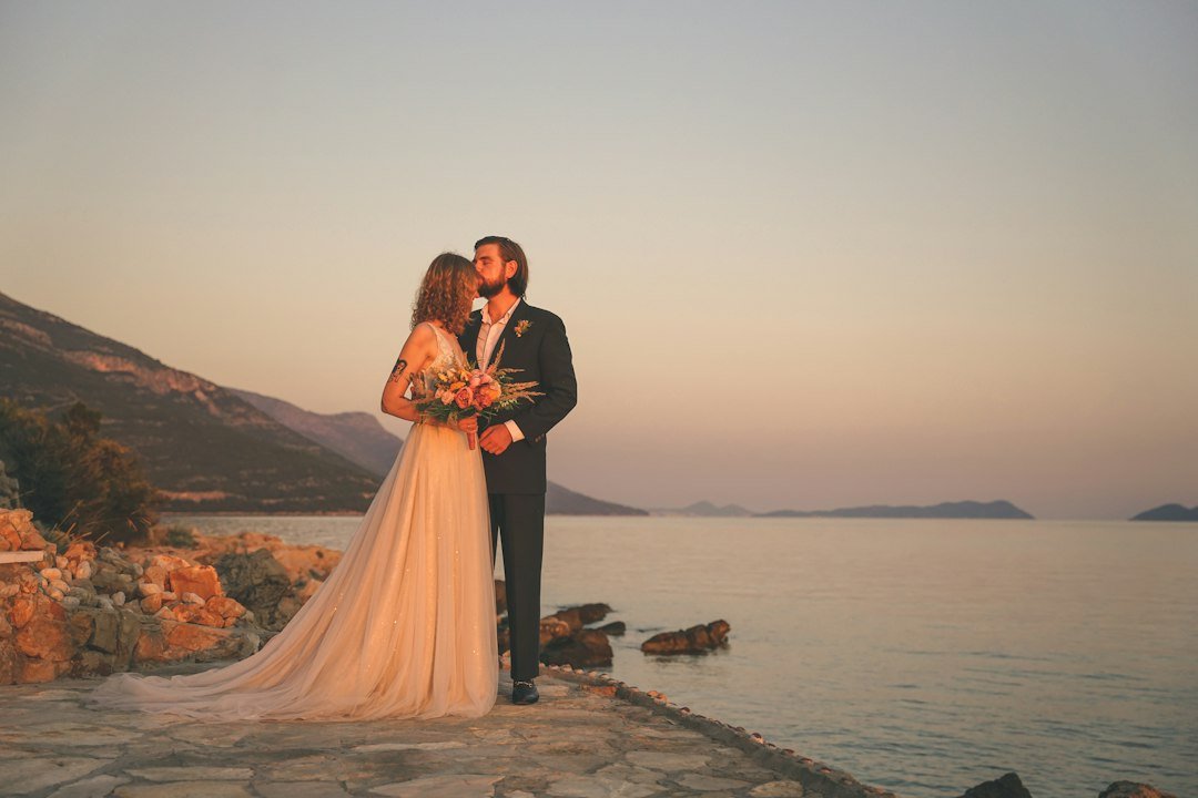 Cinematic wedding portrait outdoors